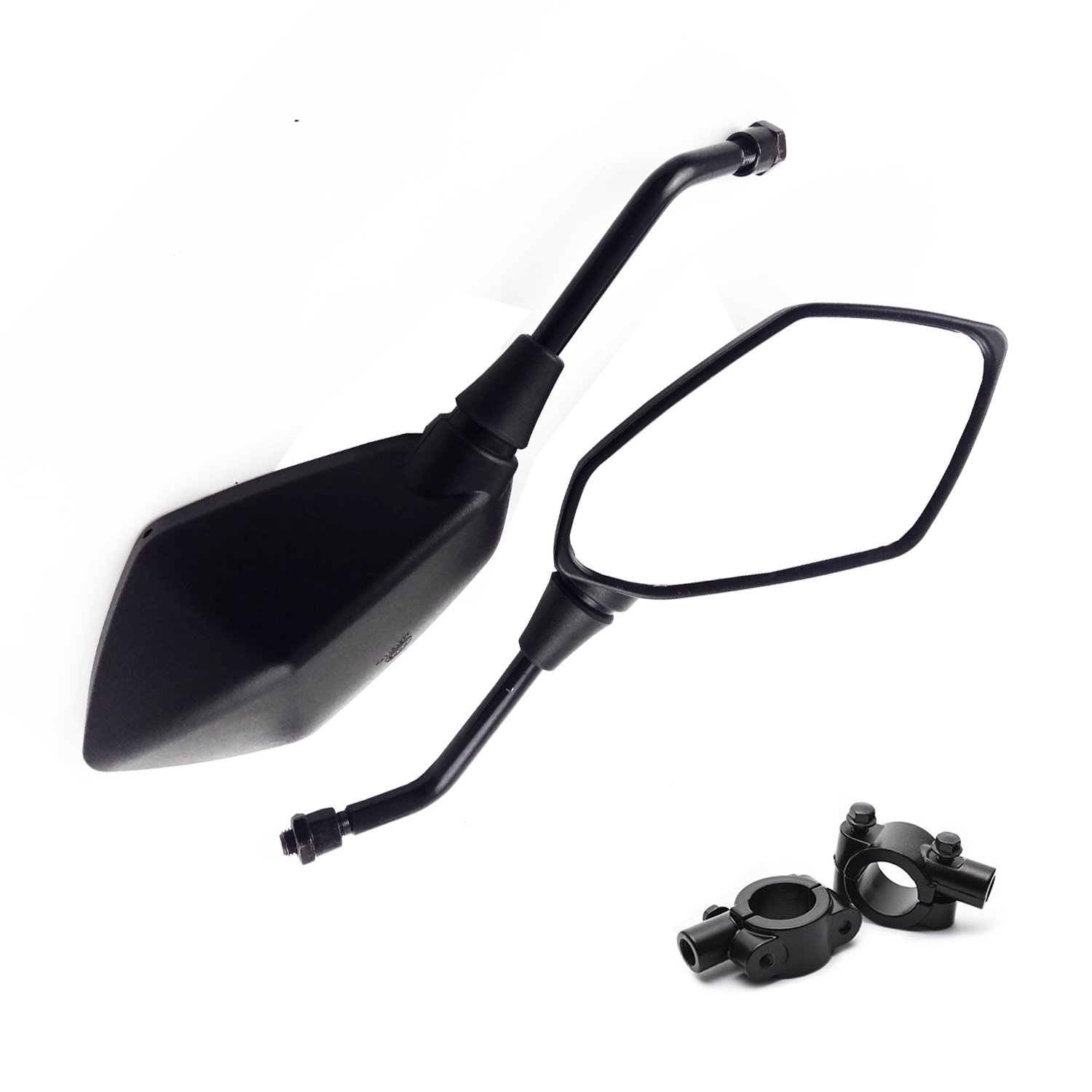 Universal Hawk-eye Motorcycle Rear View Side Mirror - with 10mm Bolt, 7/8" Handle Bar Mount Clamp
