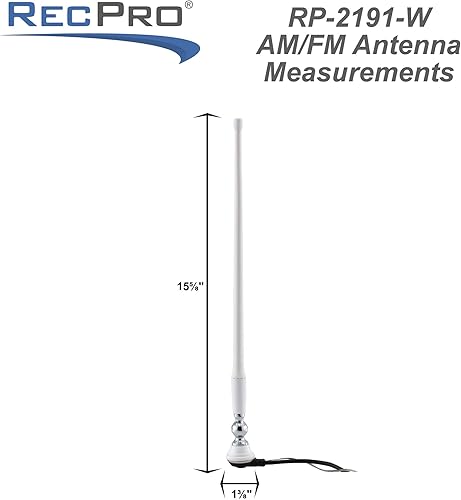 Miniatura 6 de RecPro Antena de mástil de goma para radio AMFM RV con cable de 72 pulgadas  Montaje superior o lateral  Antena de goma flexible con base giratoria