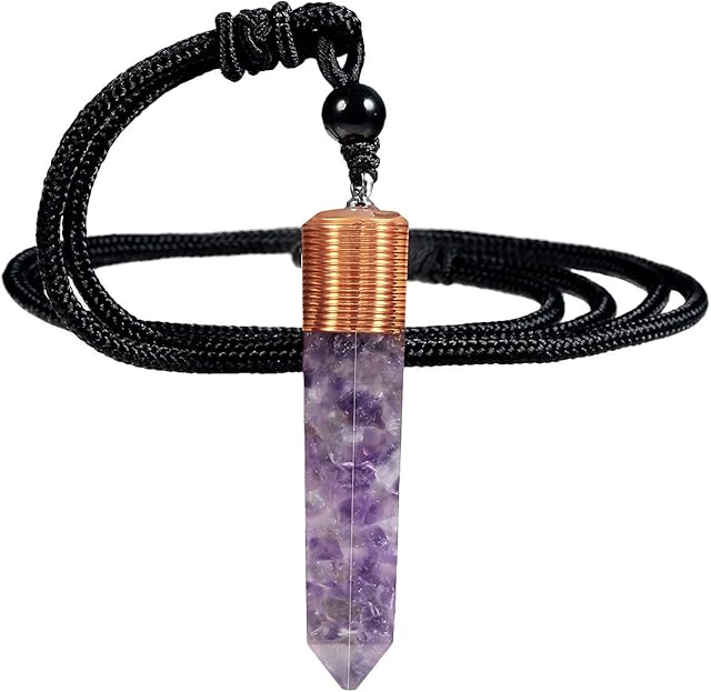 Nupuyai Healing Crystal Point Pendant Necklace for Women Men, Spiral Hexagonal Stone Pendant with Adjustable Cord 60cm