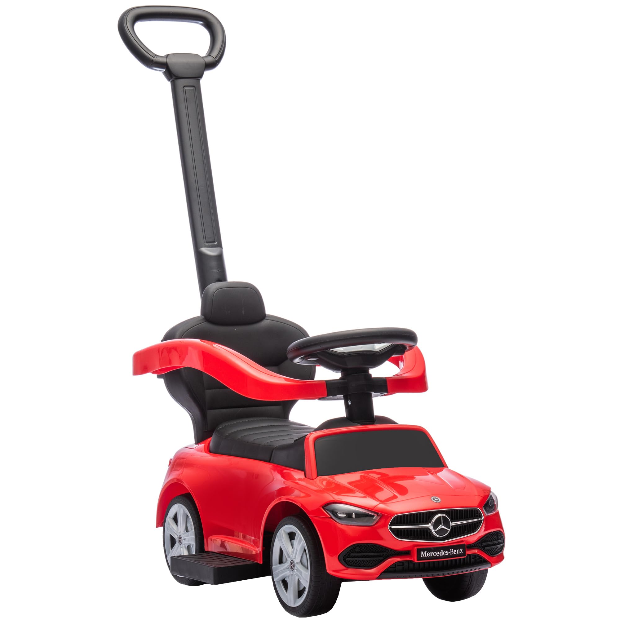 AIYAPLAY Portabebés Mercedes-Benz con Licencia, portabebés 2 en 1 con asa extraíble, pasamanos, Espacio para Guardar Cosas, claxon y Volante, para niños de 18 a 36 Meses, Rojo