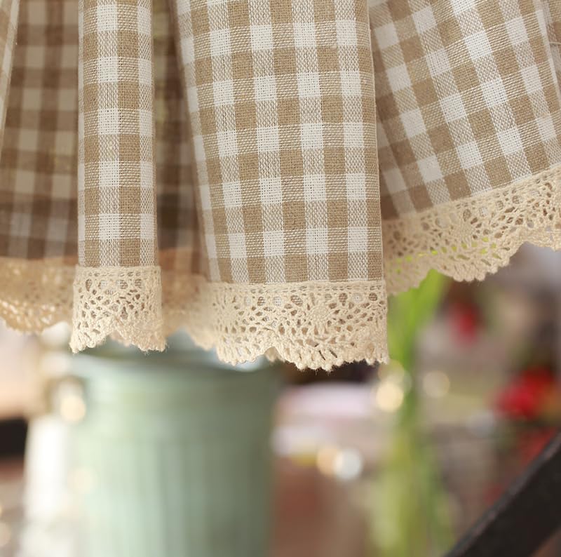 Firany Cafe Net - Kwiatowe firany kuchenne na okna Firany Cafe, Małe firany okienne do łazienki lub przyczepy kempingowej, Przezroczyste rustykalne firany kuchenne z lnu (110x130cm/43,31x51,18 cala)