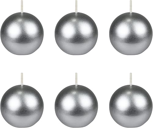 Miniatura 3 de Zest Candle Velas de bola de 6 piezas, 3 pulgadas, plata metálica