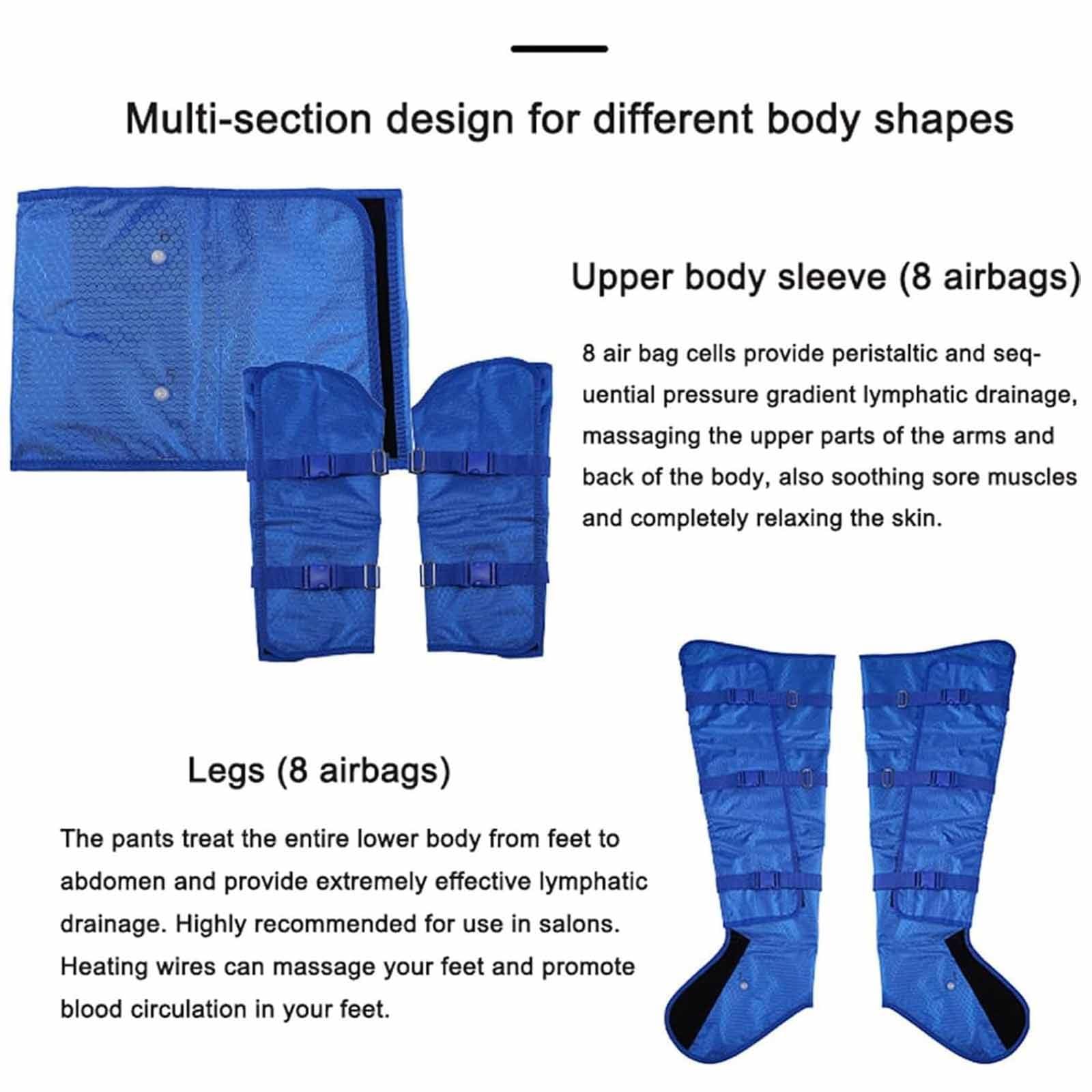 Pressoterapia Linfodrenaggio Total Body per Casa Massaggiatore Elettrico Compressione Massaggiatore Anticellulite Macchinario Macchina Linfodrenaggio Tuta Drenaggio Linfatico,Blue