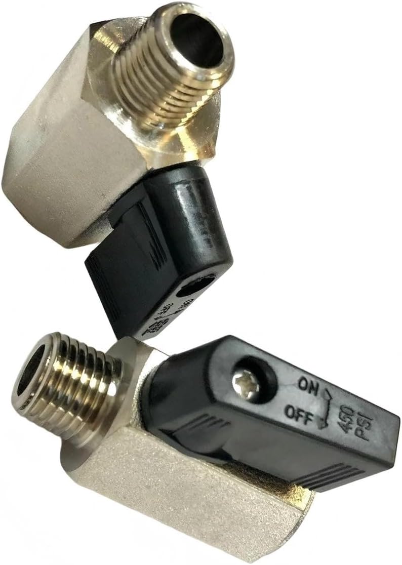 2 PACK - 132BV Air Compressor Short Mini Tank Ball Valve - for ROLAIR Air Compressor part Replaces 132 - Air Compressor Tank Drain Valve - 1/4" Male Pipe Thread 1/4" Ball Valve, 450 PSI Rated