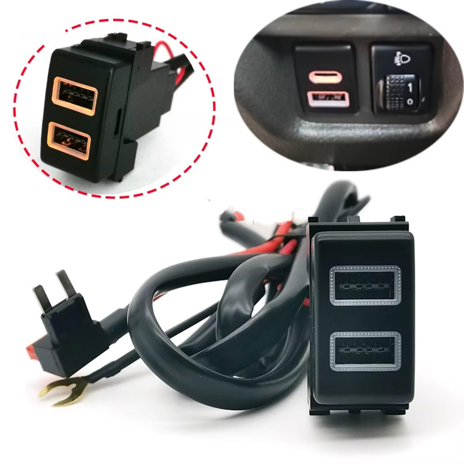 Conector USB Consola Compatible Con Nissan Para Patrol Para Y62 Para X-Trail Coche Puerto Dual Cargador QC3.0 Adaptador Enchufe Carga Rápida Puerto USB Coche