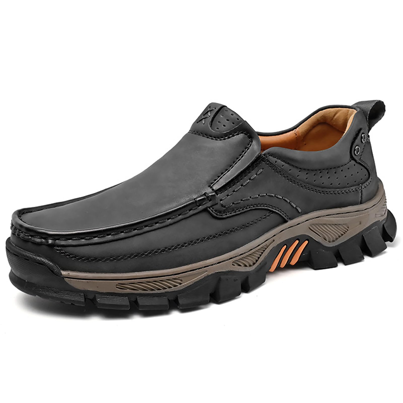 Herren Casual Leder Lokassins Slip-On Sneakers Komfort rutschfeste Wanderschuhe Atmungsaktive Weiche Sohle Büro Fahrschuhe rutschfest Atmungsaktiv