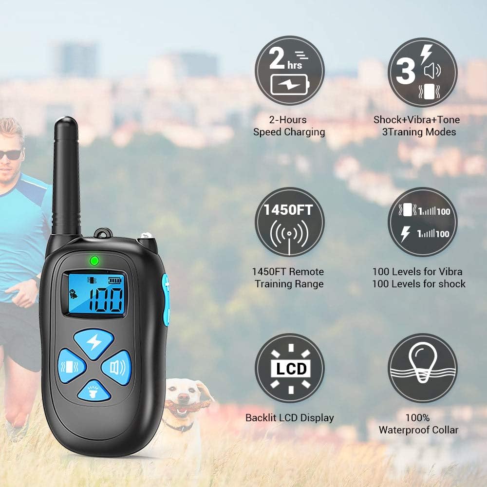 SEALODY Dog Training Collar, 1450ft Remote Dog Shock Collar, 100% Waterproof Rechargeable Beep/Vibra/Electric Shock