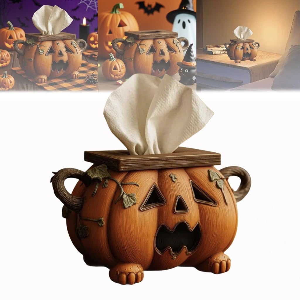 Halloween Napkin Dispenser, Halloween Pumpkin Tissue Box Holder, Tissue Dispenser for Bathroom, Facial Paper Organizer Dispenser Toilet Paper Holder, Halloween Table Decorations
