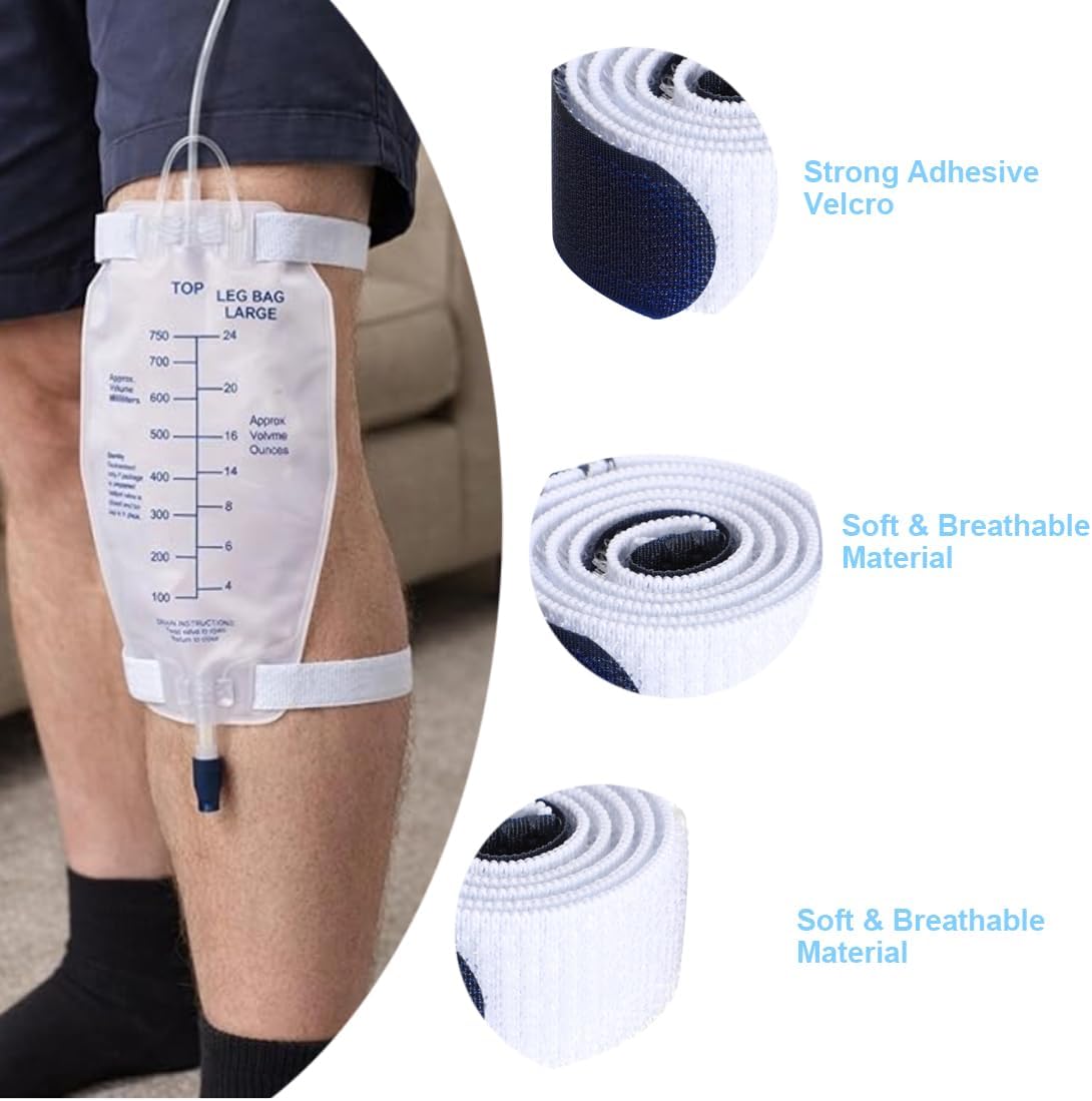 4 Packs Catheter Leg Bag Strap Urine Drainage Bag Straps Adjustable Hook-and-Loop with Soft Elastic Fabric for Men Women