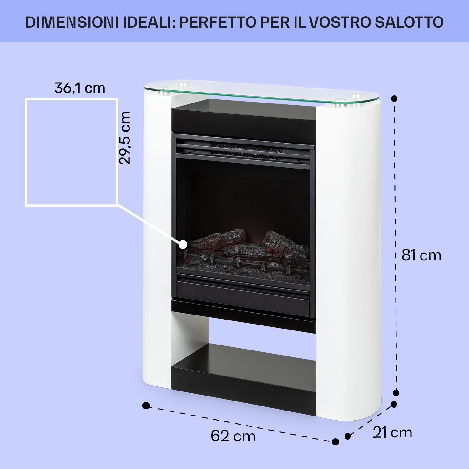 Klarstein Camino Elettrico, Camino da Parete con Mensola, Riscaldamento Elettrico con Fiamma LED, Caminetto 1800W, Finto Telecomando, Timer, Controllo Temperatura, Termocamino