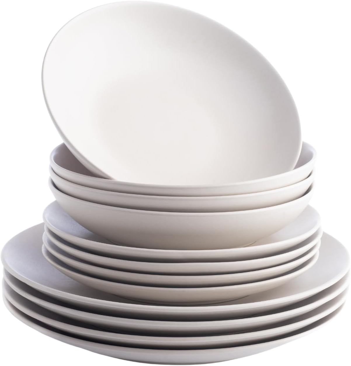 Porto by Stone Lain Semplice 12-Piece Premium Kitchen & Dining Dinnerware Set Stoneware, White Matte, Crafted in Portugal, Dishwasher and Microwave Safe Scratch-Resistant Dish Set for 4