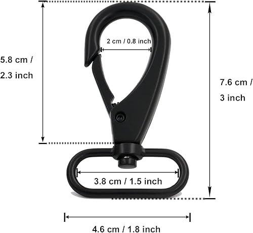 Miniatura 2 de BIKICOCO Gancho giratorio de 1-12 pulgadas, cierre de pinza de langosta, clip de resorte de gatillo, extremo de anillo ovalado, negro, paquete de 6