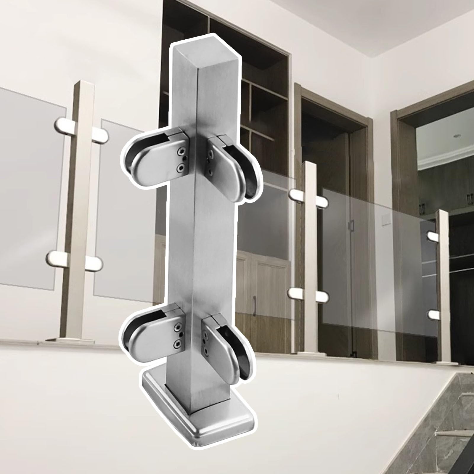Zaciski do balustrad ze stali nierdzewnej do szklanych paneli 10 mm, nowoczesny zestaw balustrad wewnętrznych/zewnętrznych, z gumową uszczelką, system słupków schodowych dla bezpieczeństwa i stylu