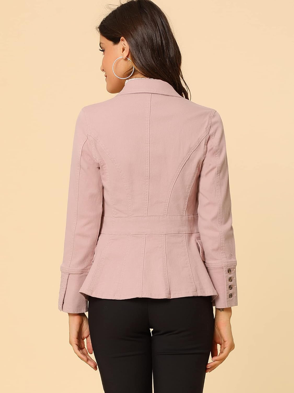 Allegra K Women's Jean Jacket Button Down Notched Lapel Long Sleeve Work Office Denim Blazer Jacket - Image 5