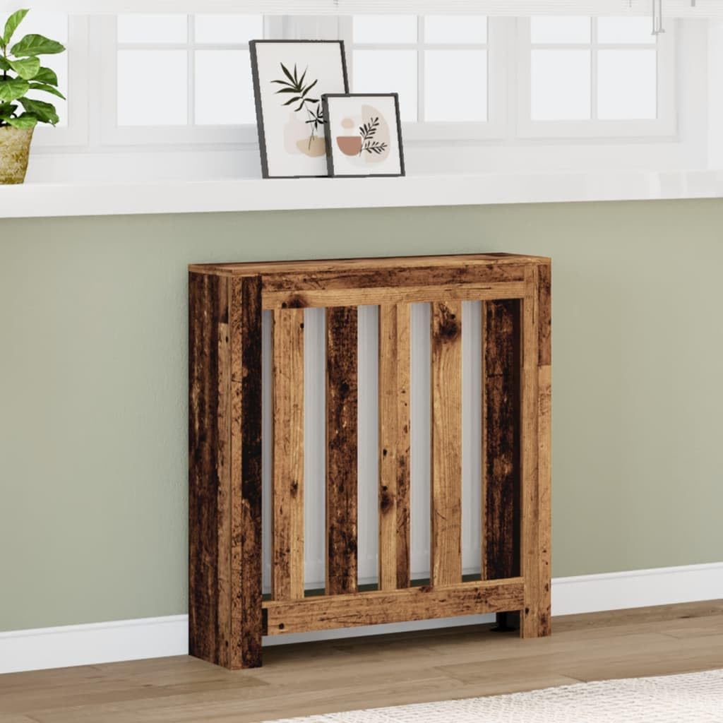 Heizkörperverkleidung in Altholz-Optik aus Holzwerkstoff 78 x 20 x 82 cm mit vertikalen Latten, Abdeckung für Wohnzimmer, Heizkörper Zubehör und zusätzliche Ablage