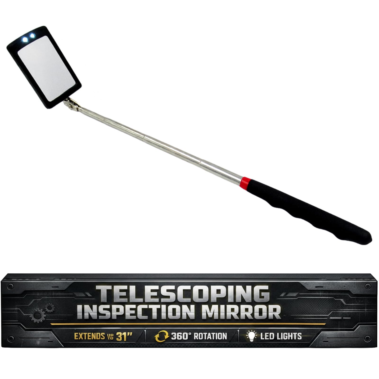 Houseables Inspection Mirror, Telescoping Mirror, Mechanic, Extendable, On A Stick, Retractable, Telescope, Telescopic, Welding, with Light,