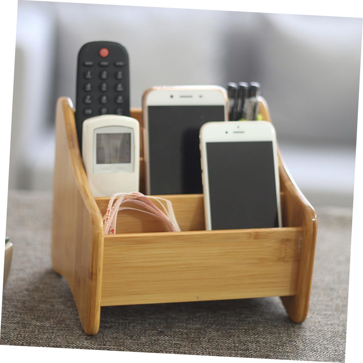 Mikinona Portaoggetti in Bambù Tre Griglie Scatole Portaoggetti da Scrivania Organizer per Cosmetici per Ufficio e Casa