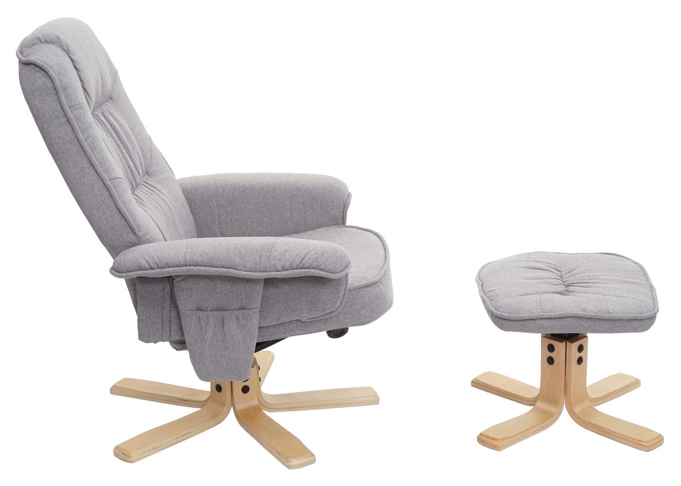 Mendler Sillón de relax M56 con taburete, tela/textil, certificado FSC®, color gris claro