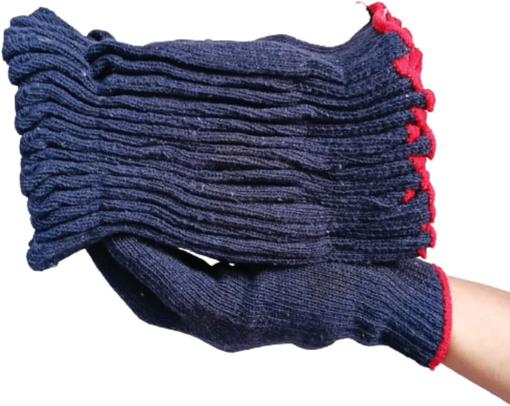 QTM Pack Of 10 Pair Knitted Cotton Plain Winter/Normal Use Hand Gloves Reusable Washable Knitted Cotton Hand Gloves Unisex For Industrial And Work Purpose Safety