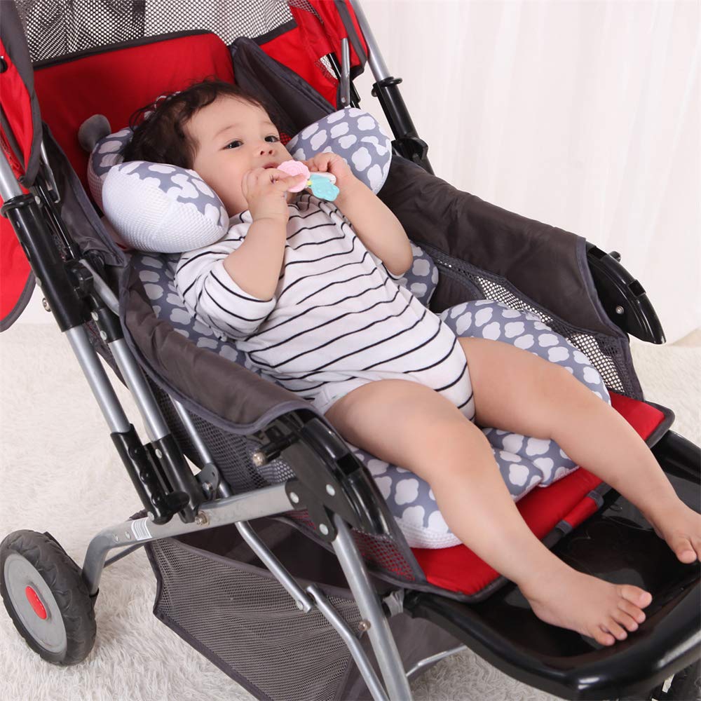 TANOFAR Supporto Testa Per Seggiolino Auto 2 In 1 – Inserto Morbidissimo Per Neonati – Cuscino Regolabile Per Passeggini E Altalene – Tema Elefante - 3