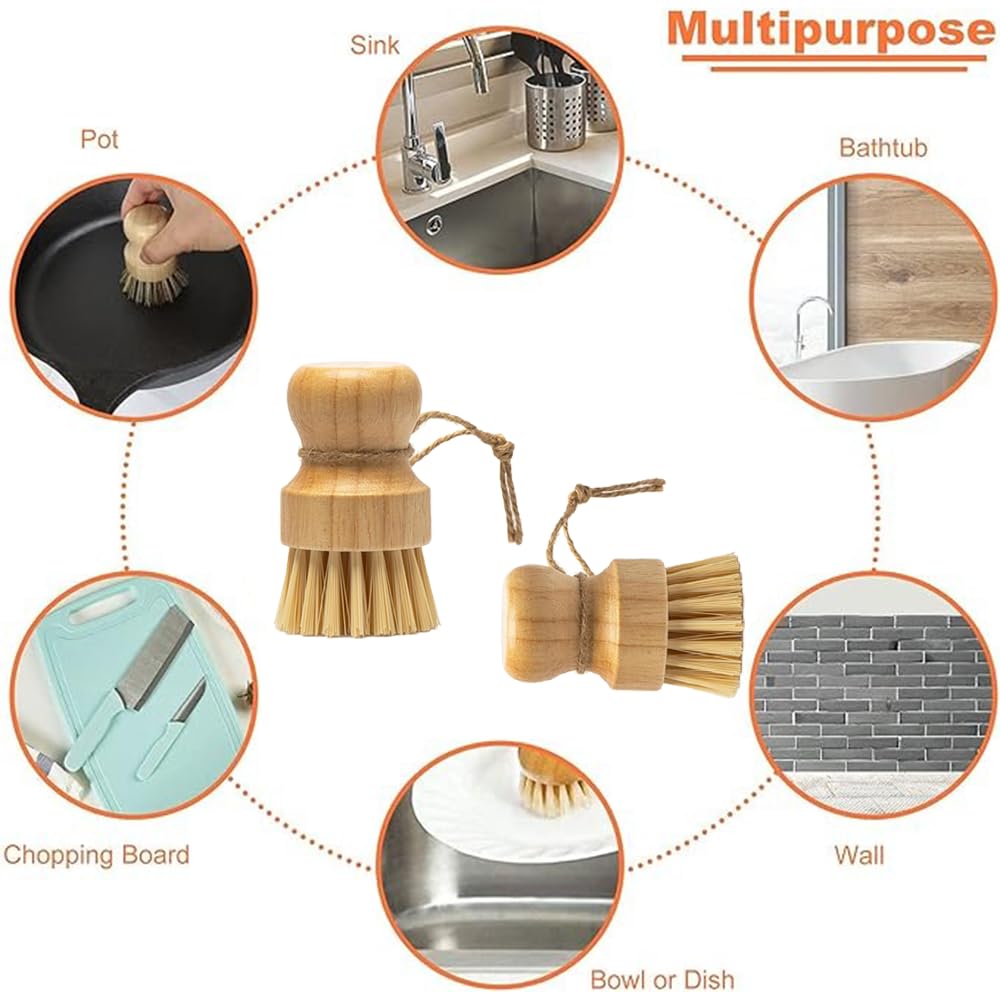 Spazzole In Bambù Per Piatti E Verdure - Set 2 Pezzi Ecologici Per Cucina | Pulizia Pentole E Lavello