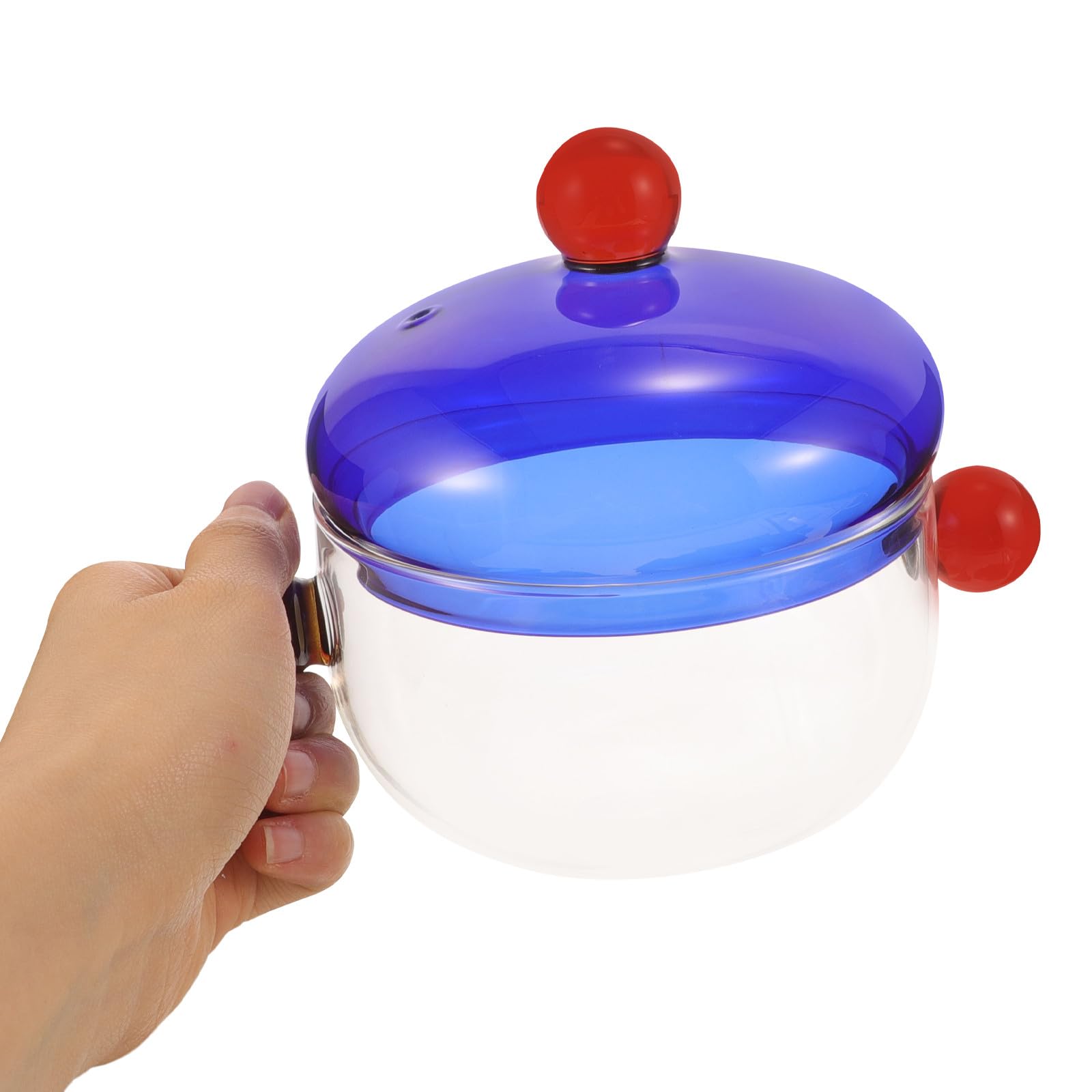 Transparenter Glasbehälter mit Deckel und Löffel 250ml Mikrowellengeeignet mit Doppelgriff für Einfache Kochbeobachtung und Vielseitigen Küchengebrauch