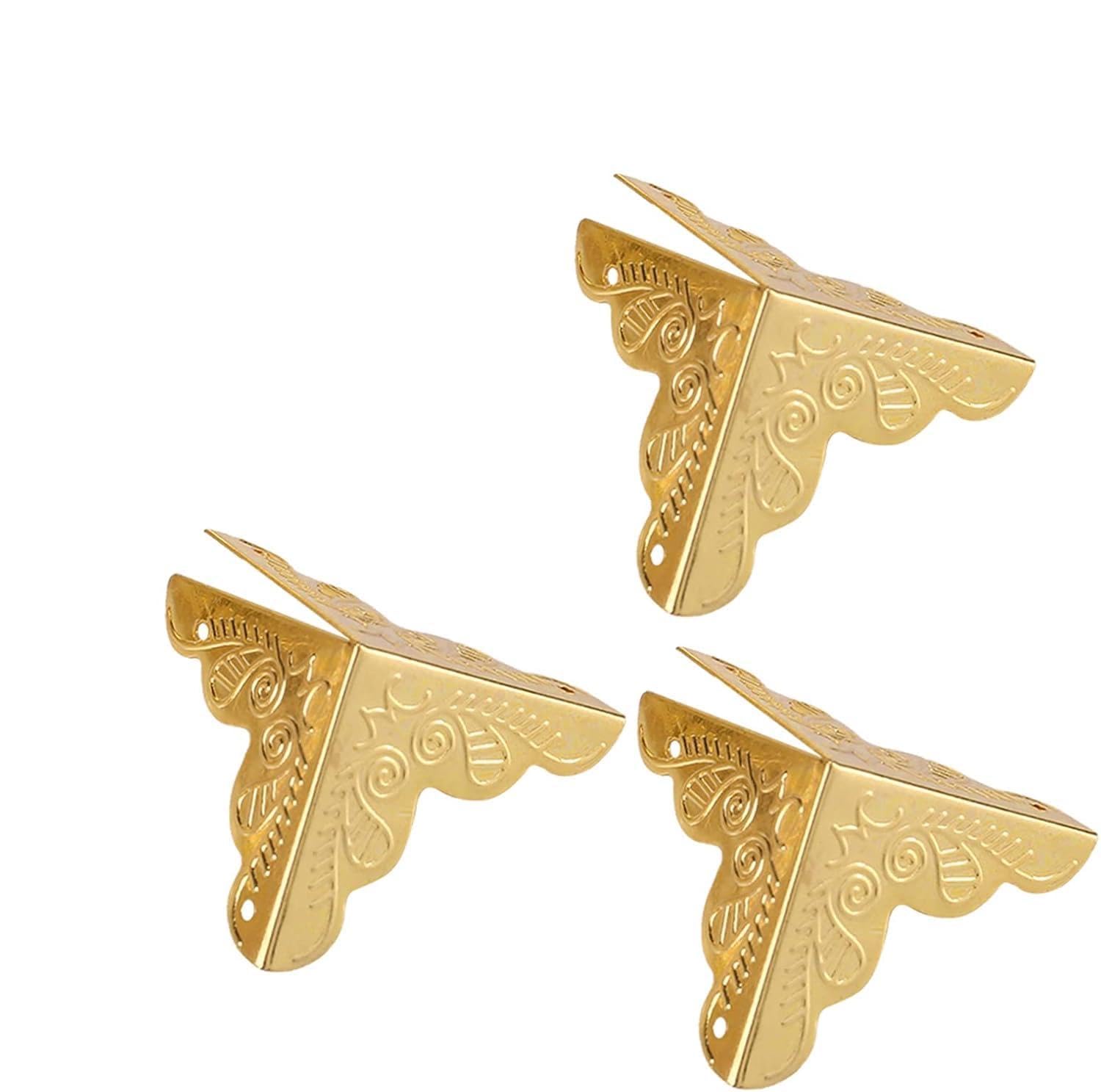Furniture Corner Protector Antique Triangle Edge Decorative Metal Corner Guard for Storage Box Jewelry Case Cabinet Coffee Table Wooden Chest etc. Pack of 12 Pcs (Golden)-image-35