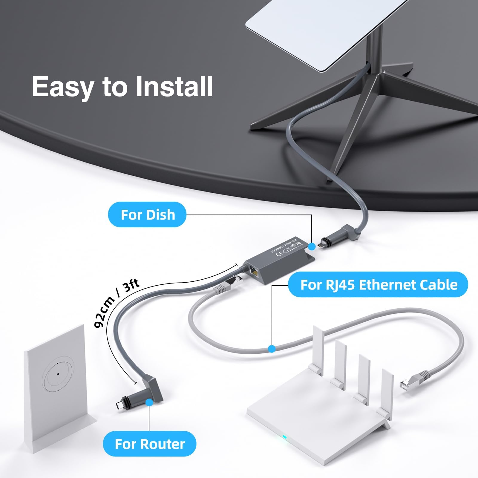 for Star Link Adaptateur Ethernet pour Internet Satellite V2, Connexion Internet Filaire, Adaptateur réseau Extensible vers RJ45, Connexion réseau pour Star-Link actionné Gen 2