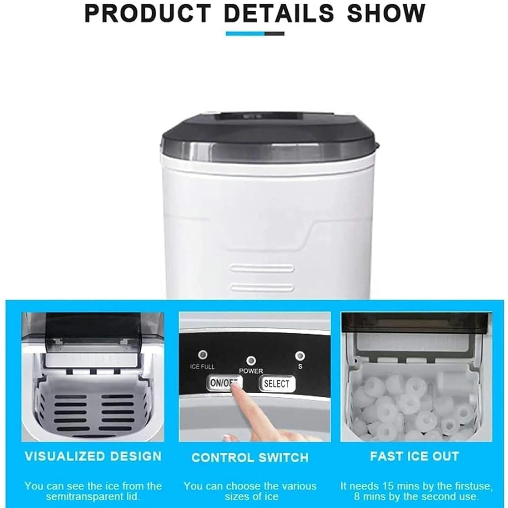 Máquina for fabricar Hielo portátil for el hogar, pequeña, Comercial, for Tienda de té con Leche, máquina for Hacer Cubitos de Hielo Redondos Que se Puede Hacer en Solo Unos Minutos