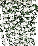 5PCS Flower Garland,PARTY JOY Fake Rose Vine Artificial Flowers Hanging Rose Ivy Garland for Room Wall Decor Hanging Baskets Wedding Arch Garden Background Decor (White-5PCS)