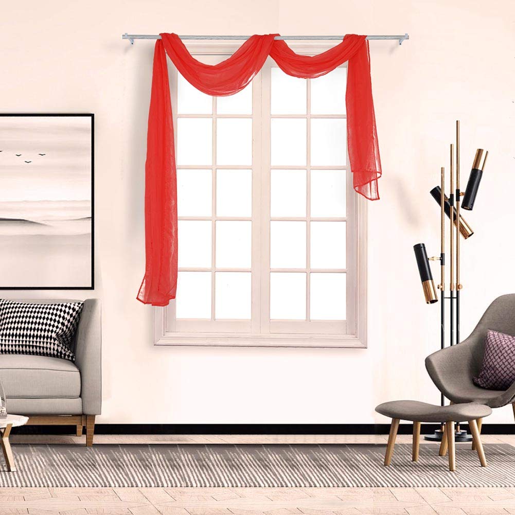 BOYOUTH Beautiful Elegant Solid Color Soft Transparents Voile Window Decor Scarf Valance Topper Curtain Topper Long Window Treatment Scarves for Home Decor,Wedding(35"x78"-Big Red) 1 Panel