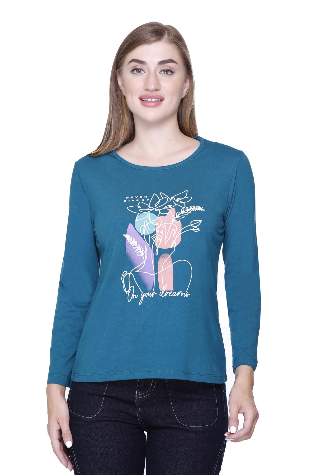 Star Touch Women Cotton Full Sleeve Tshirt/top with Chest Print | Casual/College/Active wear | S-4XL Size