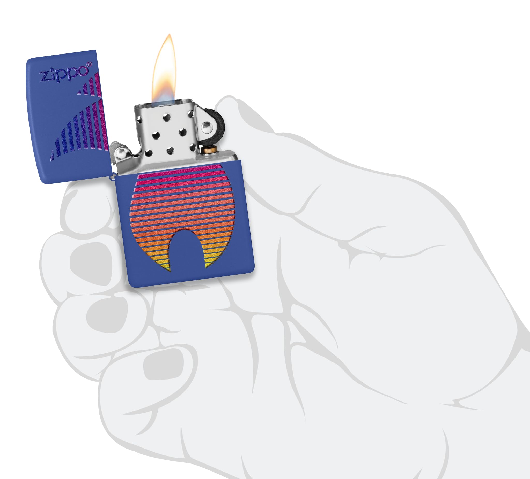 Zippo Rainbow Retro Logo Zapalniczka Sztormowa, Kolorowy Nadruk, do Napełniania, Wielokrotnego Użytku, Wiatroodporna Konstrukcja, Wykonano w USA, Niebieski Matowy (Royal Blue)