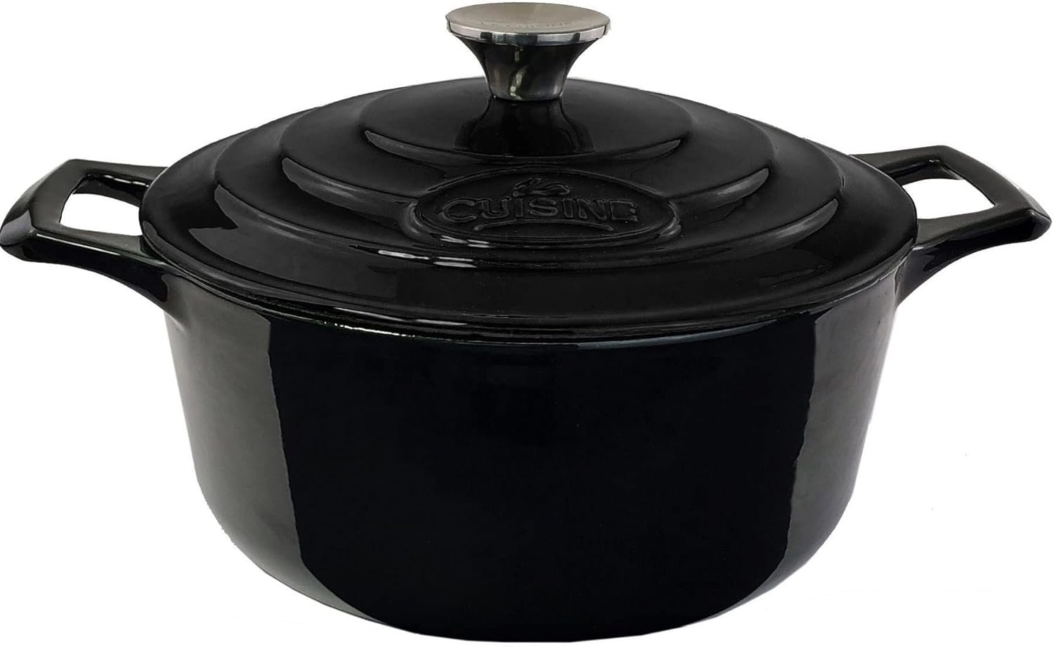 La Cuisine Casserole with Enamel Finish, Black PRO Round 5 Qt. Cast Iron, 5 quart