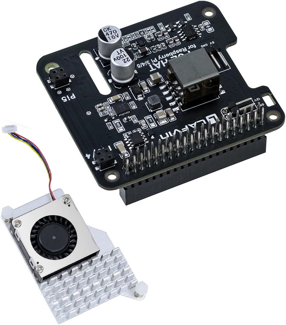 LAFVIN POE HAT for Raspberry Pi 5/4B/3B+, IEEE 802.3af/at Compliant, 5V 4.5A & 12V 2A Dual Output, PoE Ethernet Power Supply Expansion Board with GPIO Header & Installation Kit