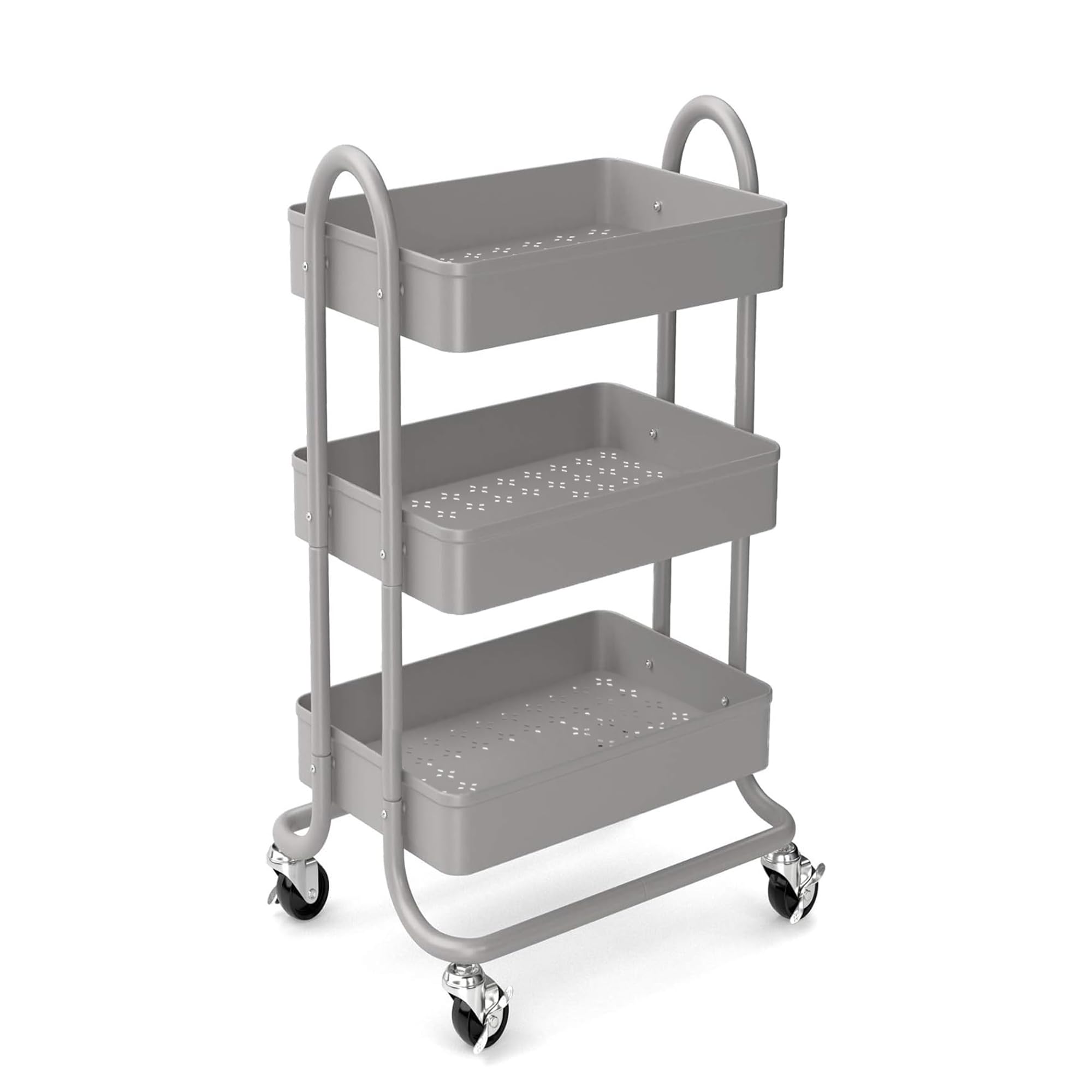 KoolerThings 3-Tier Rolling Metal Storage Organizer - Mobile Utility Rolling Storage Cart, Kitchen Cart with Caster Wheels (Grey)