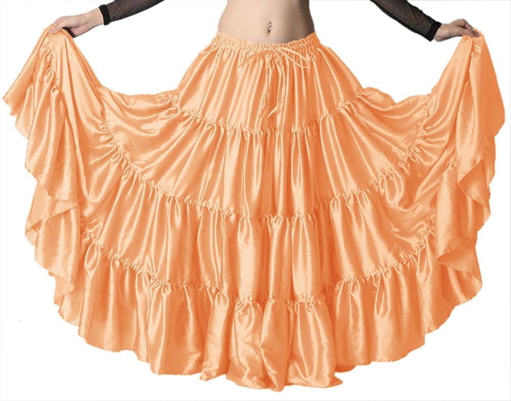 Indian Trendy Women's Satin 12 Yard 4 Tiered Gypsy Belly Dance Skirt Flamenco