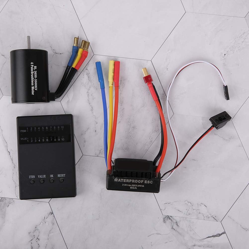 Moteur sans balais, 3650 3500KV Carte de Programme de Moteur sans balais 60A ESC Combo pour Voiture 1/10 RC