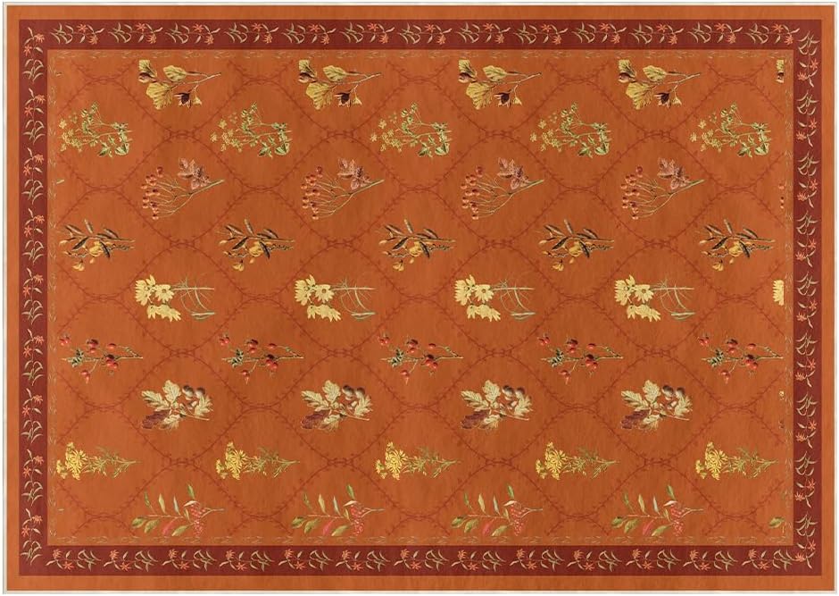 Artoid Mode Rust Orange Floral Geometric Modern Fall Area Rug, Autumn Thanksgiving Home Decor Non Slip Washable Area Rug for Entryway Bedroom Living Room Laundry Room Indoor 5x7 Feet