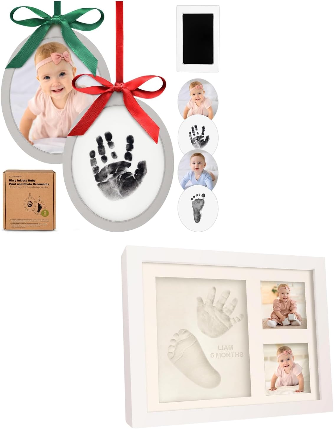 KeaBabies Inkless Baby Hand and Footprint Ornament Kit and Baby Hand and Footprint Kit - Two-sides Baby Footprint Kit, Personalized Baby Gifts Photo Frame - Baby Footprint Kit, Baby Keepsake