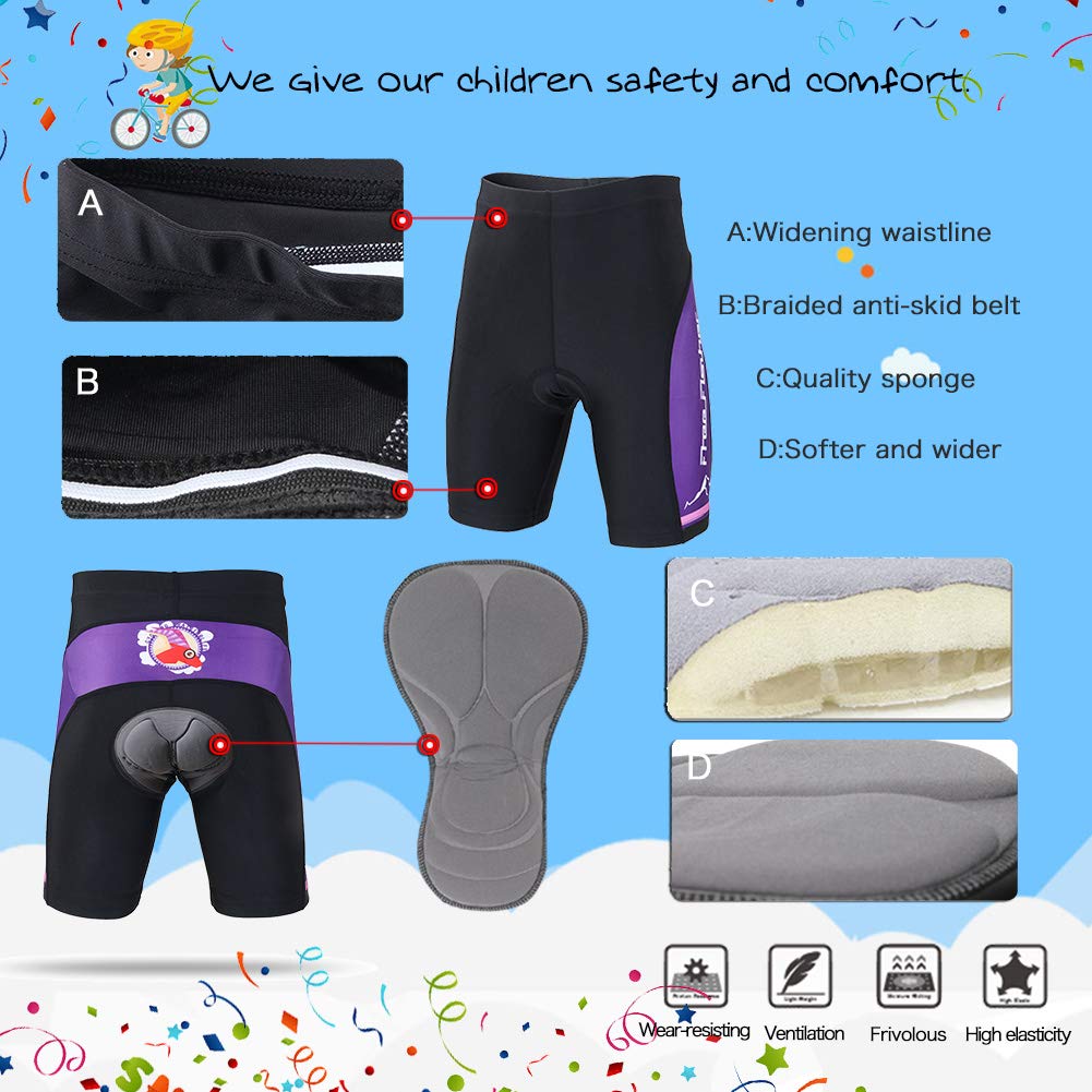 Kinder Jungen Fahrradbekleidung Set Mädchen Atmungsaktive Trikot Kurzarm & Radhose mit 3D Sitzpolster MTB Radsportanzug, Violett, 134/140(Herstellergröße: XL)