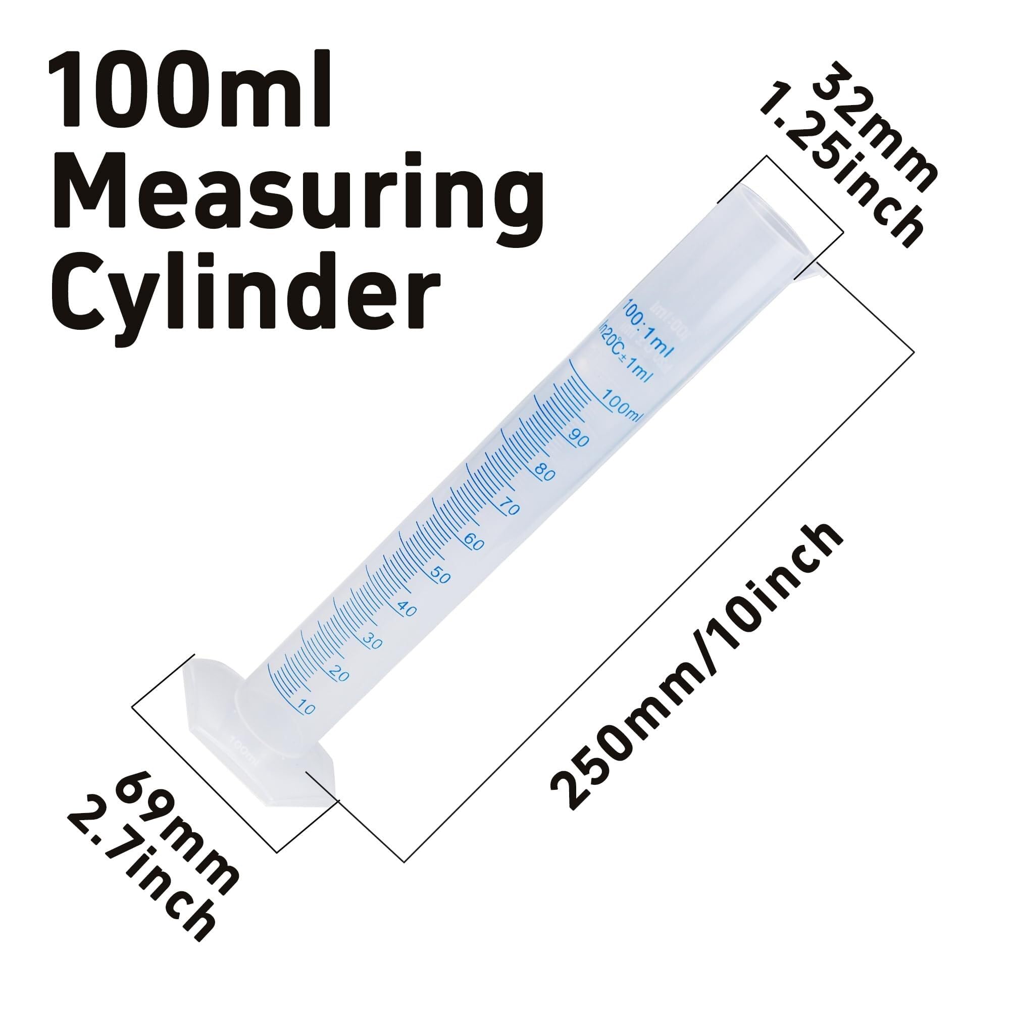 Kolba miarowa typu zlewka, Plastikowy cylinder miarowy z podziałką, przezroczysty, 25 ml do 100 ml, dwustronne linie, 3 sztuki(100ml)