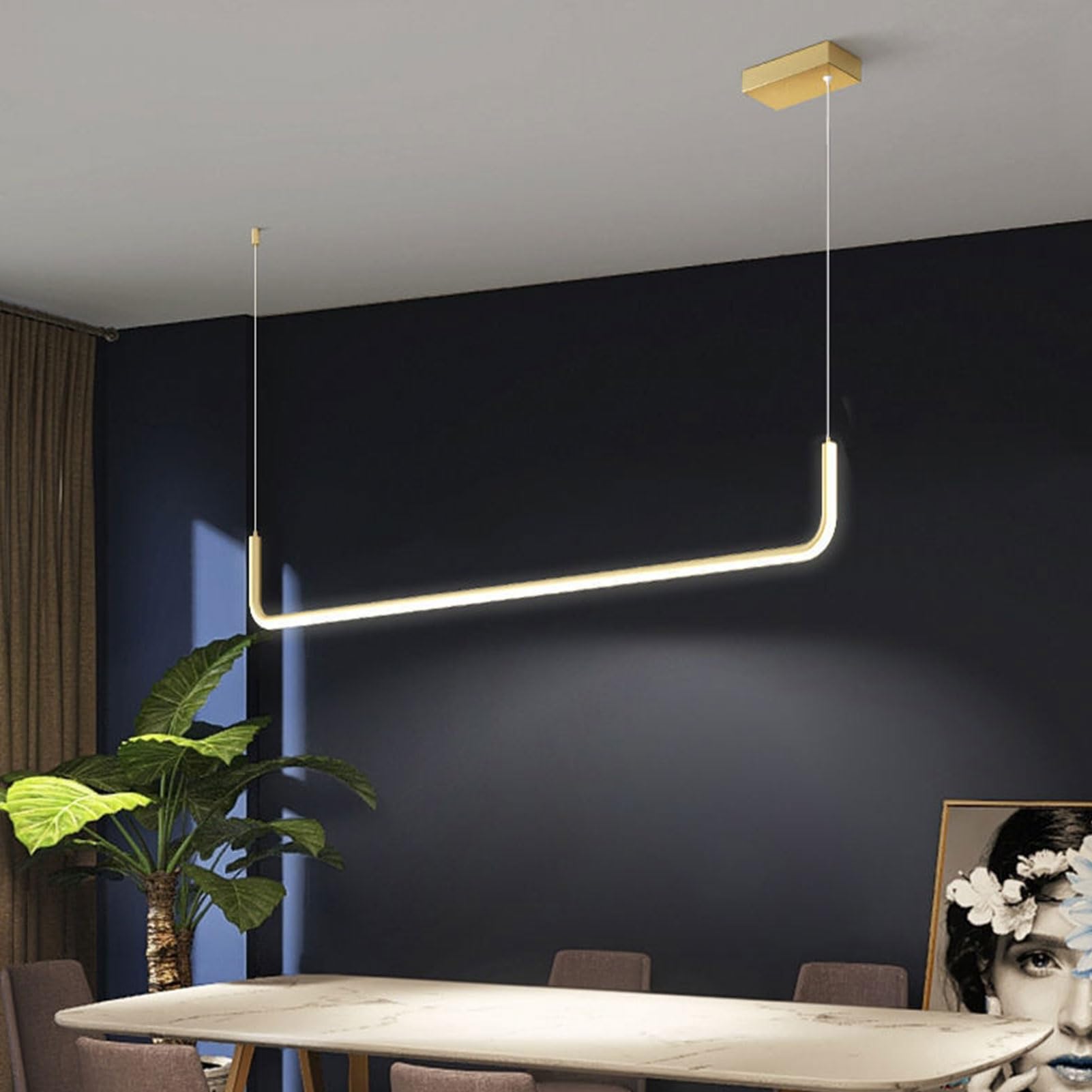 Plafoniera Lampadario lineare Lungo Striscia Lampada a Sospensione a LED Plafoniera Industriale per Tavolo da Pranzo Isola della Cucina Sala da Pranzo Bar Soggiorno Lampada a Sospensione (Colore: