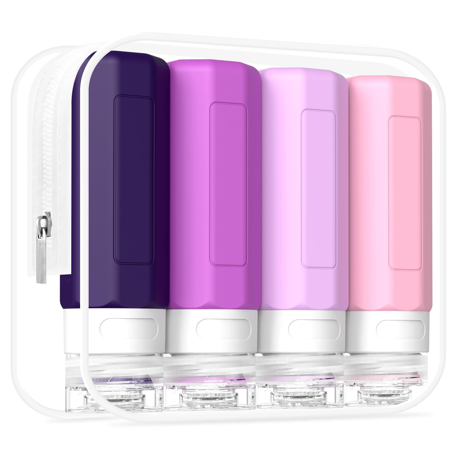 Zafit Set Bottiglie Da Viaggio In Silicone TSA - 4 Pezzi Da 85g, Contenitori Riutilizzabili Antigoccia Per Shampoo E Lozioni - 3