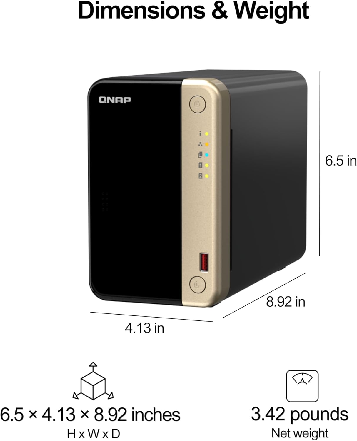 Dimensions and weight of QNAP TS-264-8G-US NAS