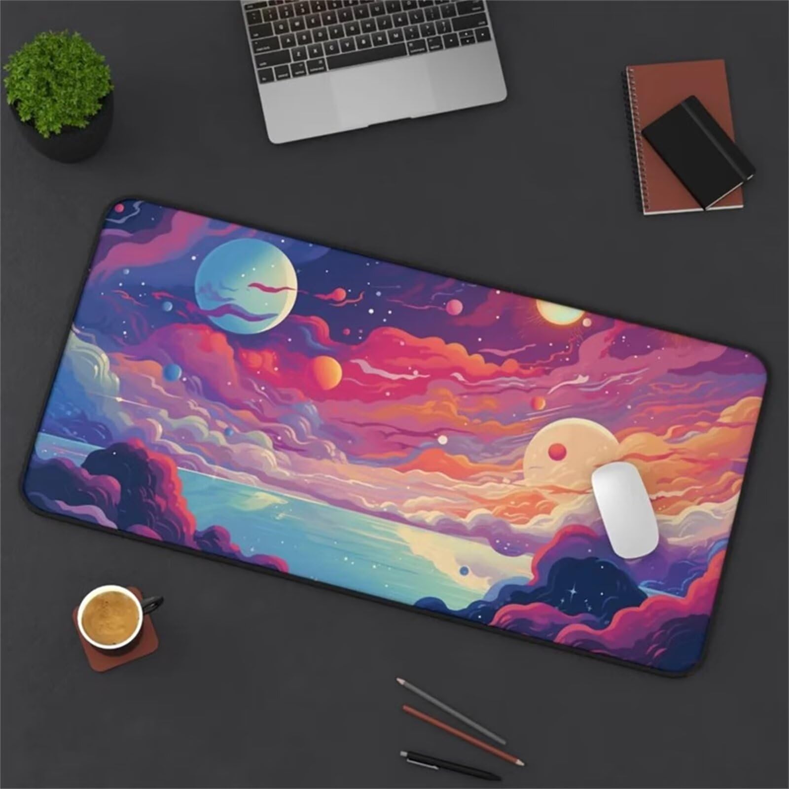 Tappetino Per Mouse Da Gioco 1500x800mm, tappetino Scrivania Grande con Base in Gomma Antiscivolo, Spessore 2 mm, mouse Pad xxl con Bordi Cuciti per PC, Laptop(Cieli Fantasy)
