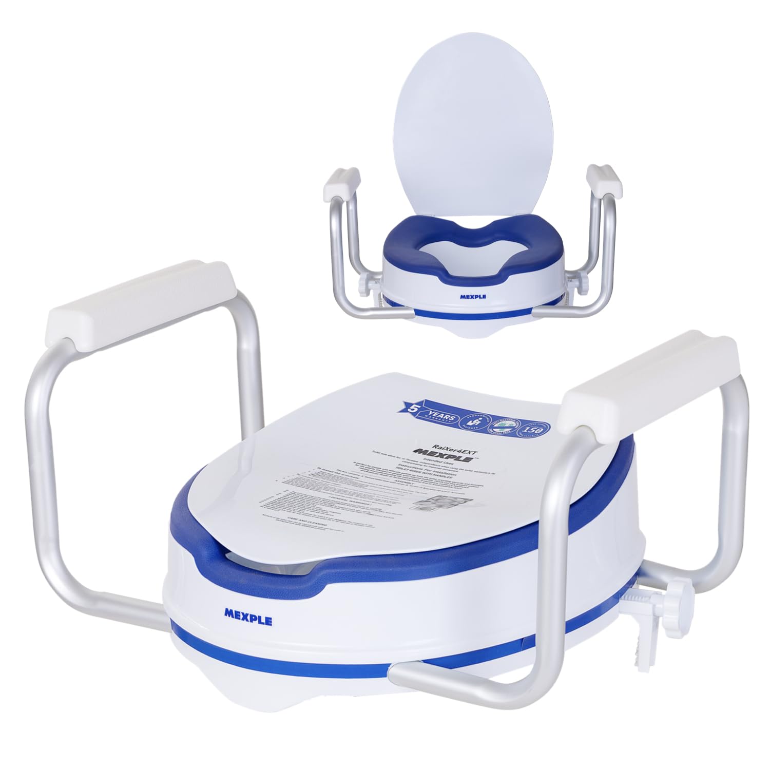 RaiXer4EXT Raised Toilet Seat | Plastic Commode Seat Raiser Elevator Extension | Commode Seat with Cushion Seat & Side Hand Rest | For Handicap, Knee Patients, Old Senior Citizen-image-12