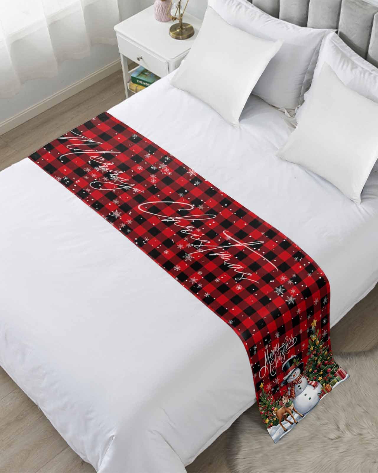 DecorLovee Red Black Plaid Christmas Bed Runners for Queen Size Bed Decorative Bed Throws for Foot of Bed
