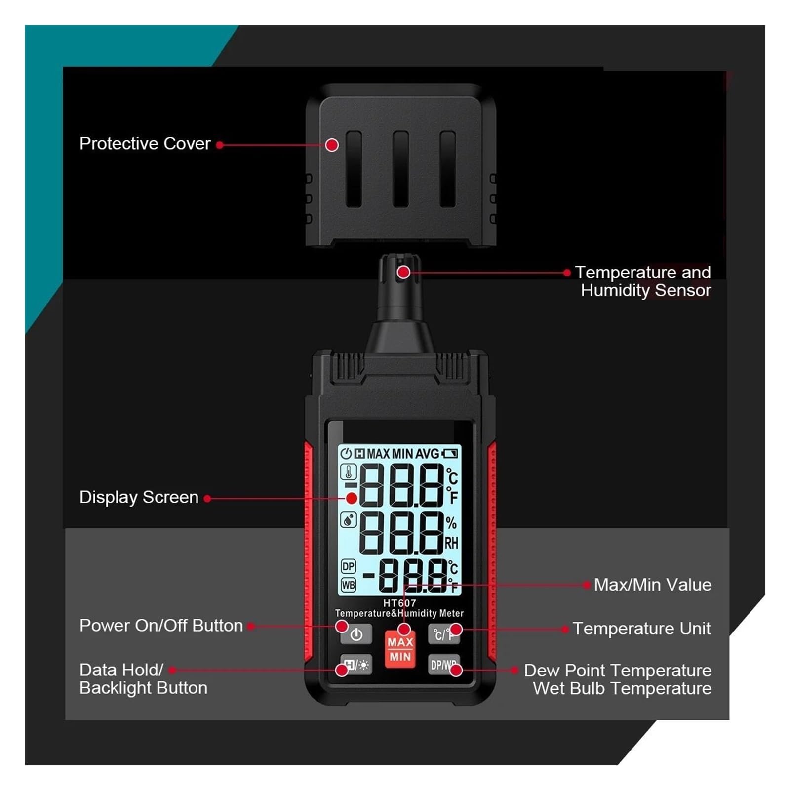 Misuratore di Temperatura e umidità Digitale Igrometro precisione con misuratore del Punto Ambiente LCD e avvisi