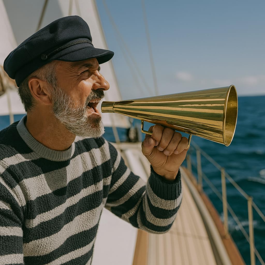 Megafono Tradicional Nautico Retro en Latón Brillante - Cuerno de Llamada Henley 33 cm, Altavoz para Decoración Nautica